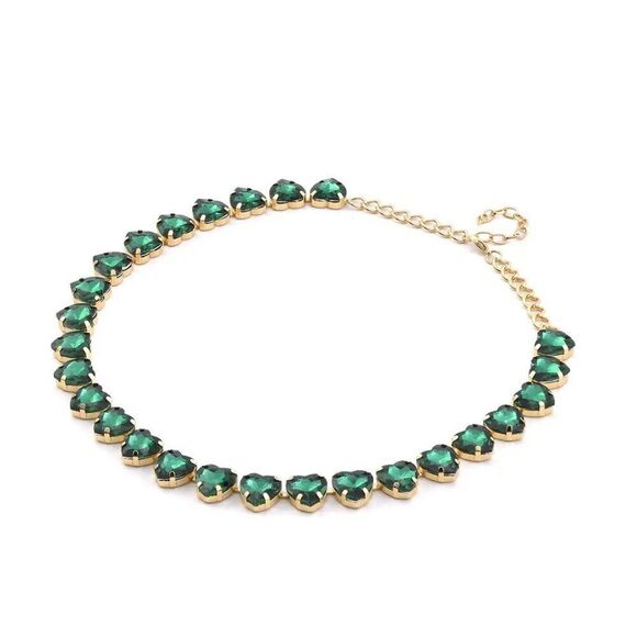 New, Green Glass Heart Necklace, 20 Inches - Picture 6 of 7